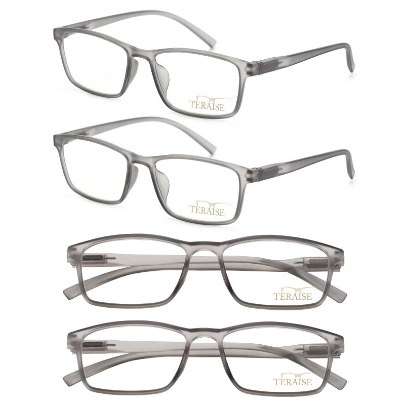 TERAISE Blue Light Reading Glasses Men,4-Pack Lightweight Reader Glasses Women with Spring Hings, Stylish Cheater Glasses Clear Vision&Anti Eyestrain(Grey-3.5X)